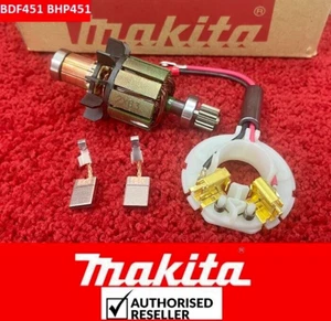 GenuineMakita Armature Ass'y 619165-3 + Brush Holder + Brushes For BDF451 BHP451 - Picture 1 of 4