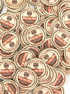 Lot of 5 Vintage Dairy Bottle Caps KRIM-KO OLSON DAIRY Choc Milk Caps 1-5/8" NOS - Picture 1 of 8