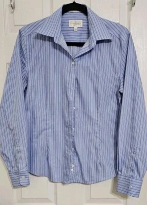 Van Heusen для нее синий белый в полоску рубашка на пуговицах женщин не железо Sz M (8-10) - Изображение 1 из 4