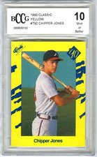 CHIPPER JONES~1990 CLASSIC YELLOW #T92 BCCG-10 MINT+ HOT GRADED ROOKIE RC CARD