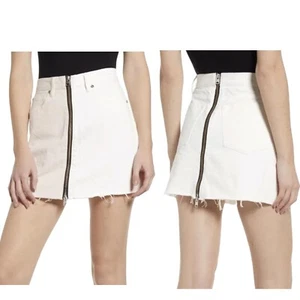 All Saints Denim Skirt White Front Zip Raw Hem Casual Mini Summer Size UK 8 - Picture 1 of 9