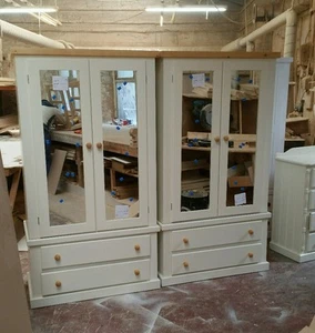 HANDMADE X2 AYLESBURY NEXT DOUBLE-MIRRORED WARDROBES (IVORY+PINE) ASSEMBLED! - Picture 1 of 12