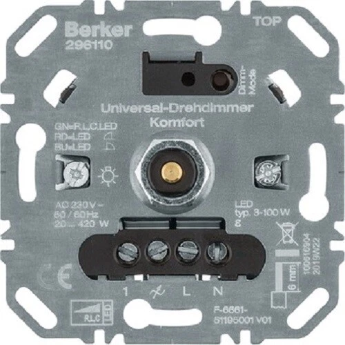 Universal Drehdimmer BERKER Typ 296110 up 230V mit Softrastung - Bild 1 von 1