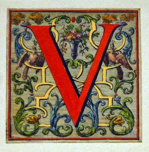 c1760 Georgian Illuminated Initial Letter  Hand  Painted- V  baby first name? - Picture 1 of 1