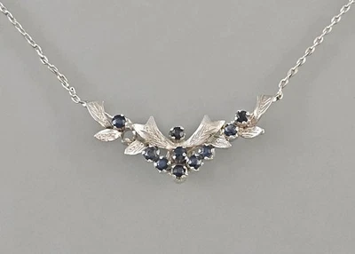 A-9425359 Collana Floreale In Argento 925 Con Zaffiri Lunghezza 38Cm - Immagine 1 di 2