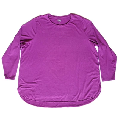 Lands End Long Sleeve Tunic Tee 2X 20W-22W Pink Magenta Stripe Curved Hem Top - Image 1 of 4