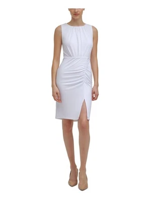 CALVIN KLEIN Womens White Slit At Front Hem Lined Dress Petites 10P - Image 1 of 4