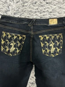 Pantalones de mezclilla Baby Phat para mujer 11 azules bordados Cat Y2K vintage bootcut - Imagen 1 de 14