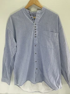 Civilian Grandfather Shirt Men's Large Cotton Blue Striped Long Sleeve Button Up - Picture 1 of 6