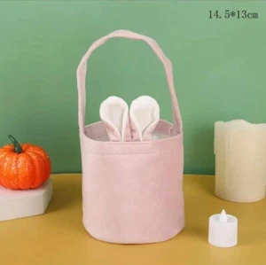 Adorable Pink Bunny Cloth Bucket for Any Occasion Easter Tote 13x14.5cm - Picture 1 of 2