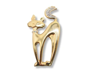Gold Plated Arch Cat with Cubic Zirconia Pin Brooch - Picture 1 of 2