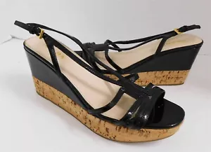 Prada Black Patent Leather Strappy Cork Platform Slingback Wedges Italy 38 - Picture 1 of 6