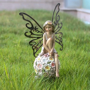 Flower Fairy Garden Decor,Garden Fairy Statues Outdoor,Solar Powered Outdoor Fai - Picture 1 of 12