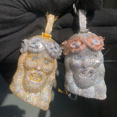 5AAA+ CZ Ice Out Hop Hip Infinity Crown Jesus Pendant 14k Real Gold Plated 20In - Image 1 of 4