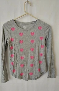 SO Girls Cutest Tee Shirt Long Sleeve Gray w Pink Heart Details Size 14 #8582 - Picture 1 of 4