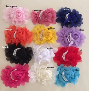 Hágalo usted mismo De colección Grandes Rosas y Perlas Flores de Chifón Embellecimiento Artesanal - Imagen 1 de 7