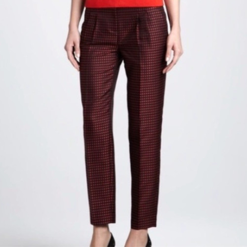 Pantaloni cropped jacquard stampa diamante nero e rosso Kate Spade Avery taglia 0