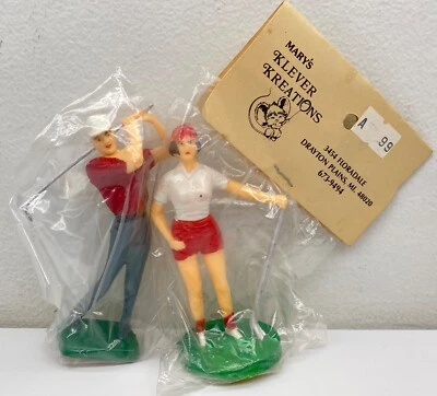 Vintage Mary’s Klever Kreations Golf Cake Toppers Male Female Couple Golfers NOS - Image 1 of 4