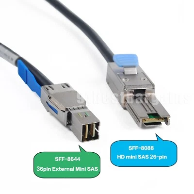 New SFF-8088 TO SFF8644 Mini-SAS HD 4X LANE SERVER 12/GBIT 2M External Cable - Image 1 of 4