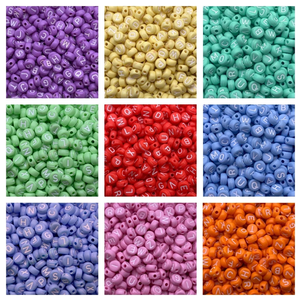 100 Pcs 7mm Mixed Colour Baby Kids Craft Round Alphabet Letter Beads Beading - Image 1 of 1