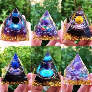 1pc Amethyst Crystal Sphere Orgonite Pyramid Obsidian Chakra Energy Orgone Stone - Picture 1 of 48