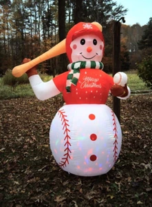 Muñeco de nieve inflable de béisbol de Navidad de 6 pies luces LED coloridas para patio, césped - Imagen 1 de 21