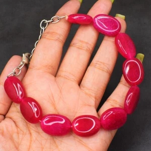 Oval Shape 145.00 Cts Enhanced Pink Ruby Beaded Beautiful Bracelet AK 34 E483 - Picture 1 of 3