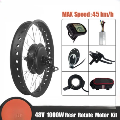 Snow Fat Tyre Ebike Conversion Kit 20/26in 48V 1000W Rear Rotate Hub Motor Wheel - Image 1 of 4