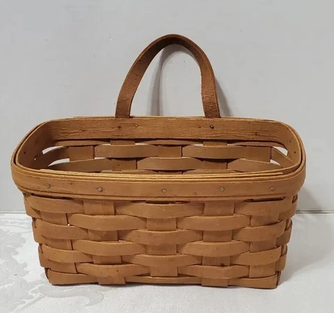 1980's Longaberger Small Key Basket Leather Strap Hanging Hook Handmad Vintage Cover