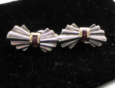 Pendientes Tiffany & Co Vintage Plata Esterlina y Oro 14k RUBÍ Fan Bow Pierced Foto 1 de 4