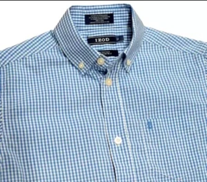 IZOD Boys Size 12 Stretch Dress Shirt – Blue & White Gingham Check  NWOT - Picture 1 of 4