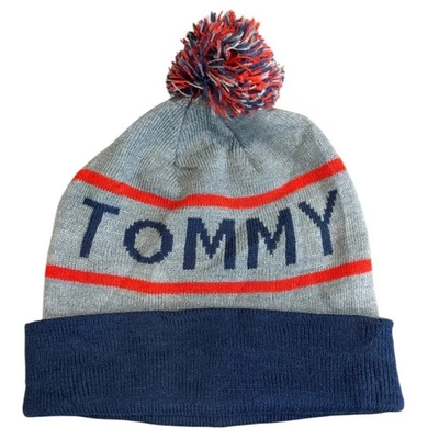 Tommy Hilfiger Hombre Gris, Rojo y Azul Marino Tejido Invierno Pom Gorro Foto 1 de 4
