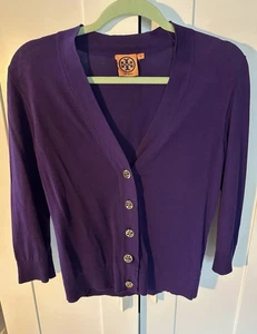 TORY Burch Simone Purple Cardigan Sweater 3/4 Sleeves Size Medium - Picture 1 of 8