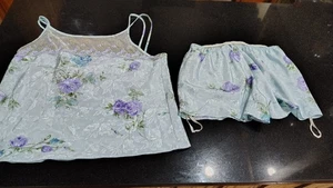 Damen Vintage California Dynasty blau Blumen Pyjama Sommer Shorts Set Large - Bild 1 von 10