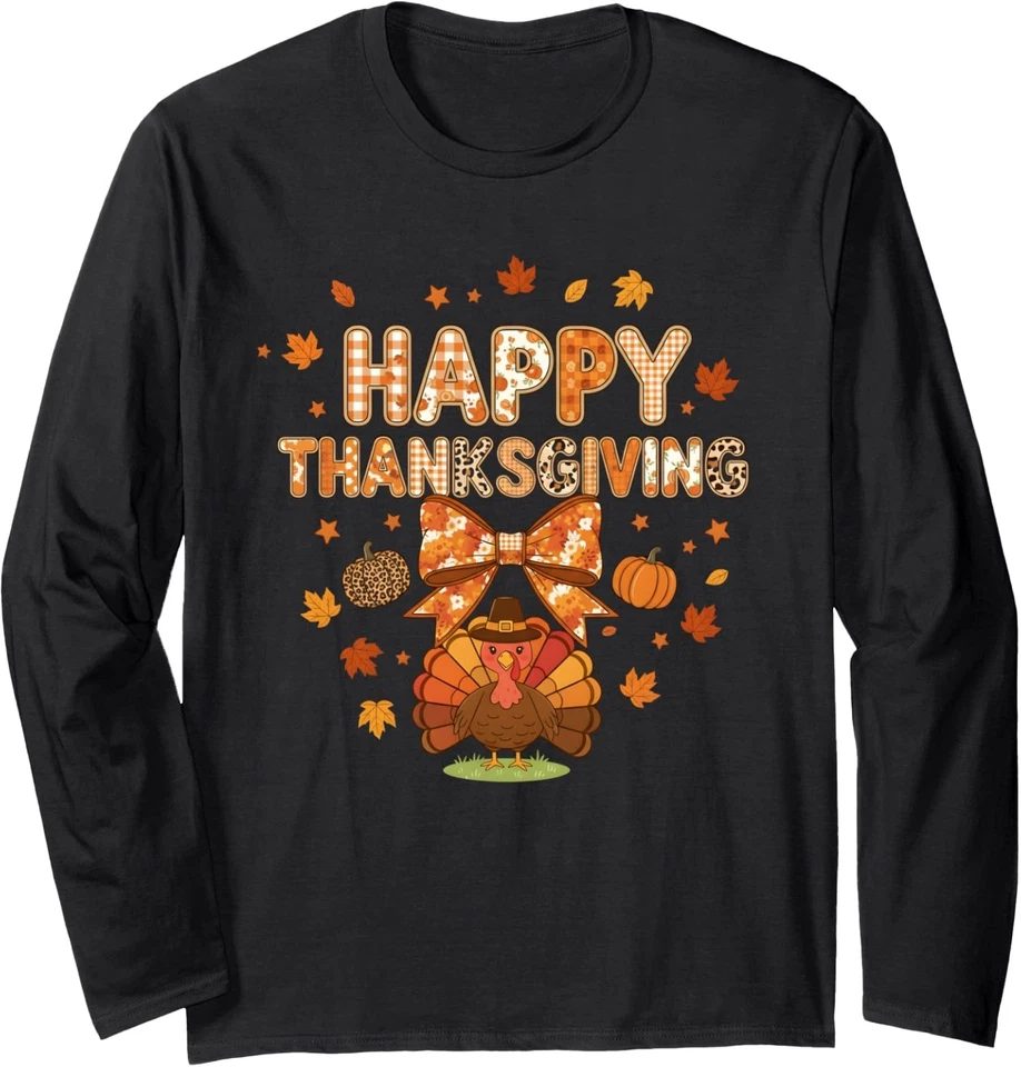 Happy Thanksgiving Funny Turkey Family Dinner Fall Long Sleeve T-Shirt - Image 1 of 1