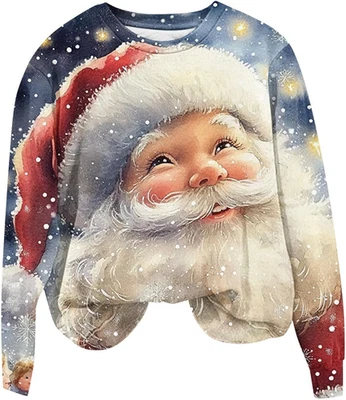 Felpa Donna Senza Cappuccio Natalizio Taglia Forti Alla Moda Felpa Stampato Senz - Immagine 1 di 4