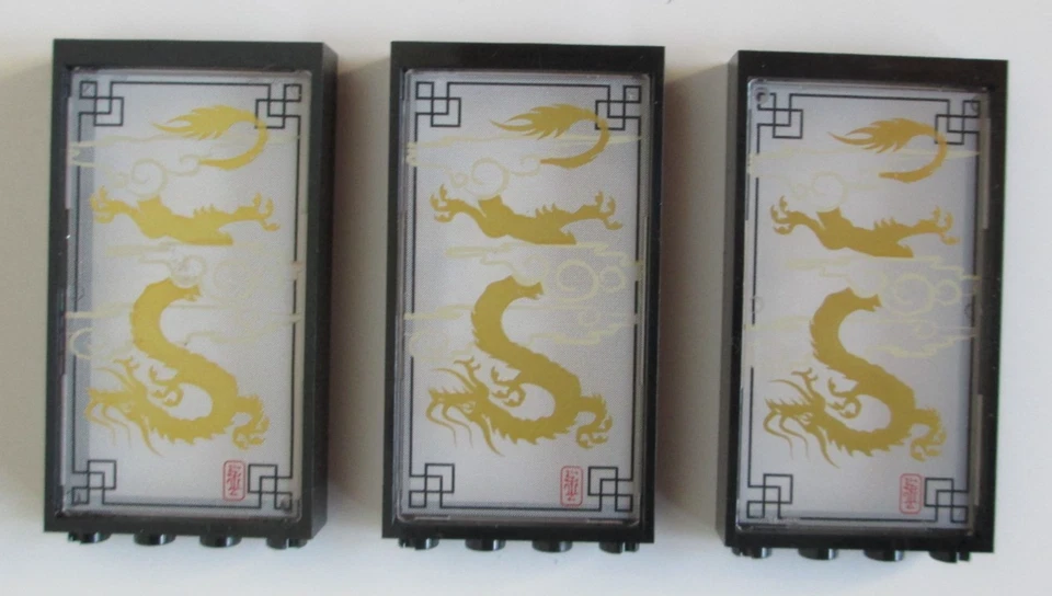Lote de 3 LEGO 70505 Ninjago 1x4x6 Dragón Dorado Ventana Negra 57895pb013 60596 Foto 1 de 1