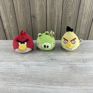 Angry Birds Plush Toy Lot Of 3 - Red Bird, Yellow Bird And Green Pig Plush - Picture 1 of 13