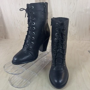 Mia Fontana Edgy Victorian Lace Up Side Zip Ankle Boots Block Heel 9M - Picture 1 of 18