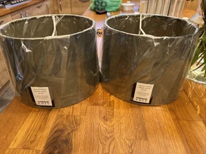 2 x Velvet Drum Lamp Shade 30cm Olive Green - Picture 1 of 7