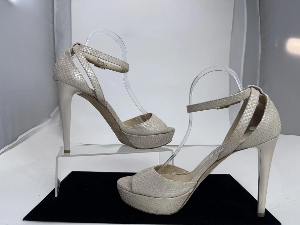 Jimmy Choo Sepatu Python Peep Toe Pumps Platforms Ankle Strap Blush Nude Sz 41 - image 1 of 4