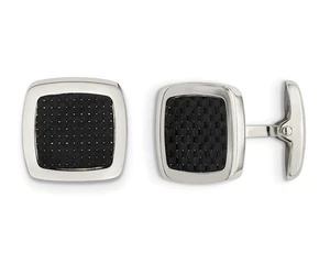 Mens Black Carbon Fiber Cuff Links in Stainless Steel - Picture 1 of 3