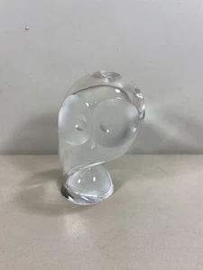 Signed Steuben Frosted and Clear Glass Owl Figurine ~ Paperweight - Picture 1 of 6