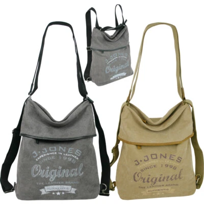 JENNIFER JONES Damen Canvas Handtasche Rucksack Cityrucksack oder als Schultertasche tragbar
