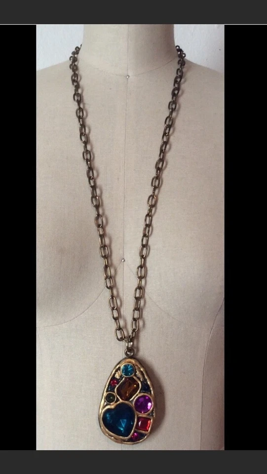 Vintage Handcrafted Multicolored Stone Necklace with 32" chain.  - Image 1 of 1