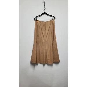 Hillard & Hanson Skirt Womens 4 Tan Linen Blend Embroidered Flowers - Picture 1 of 9