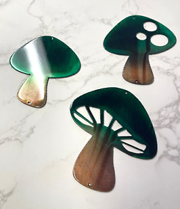 Mushroom Trio Set of 3 Copper Bronzed Green Tinged Small Metal Wall Art DÃ©cor