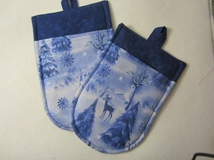 DEER TREES WINTER SCENE CHRISTMAS HOLIDAY POCKET OVEN MITT POTHOLDERS - Picture 1 of 1