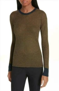 Rag & Bone NEW $325 Raina Navy Blue Gold Metallic Stripe Crew Sweater Womens XS - Picture 1 of 6