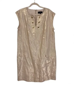 J. Crew 100% Linen Metallic Gold Tunic Dress Shift Pockets Grommets Women’s 16T - Picture 1 of 9